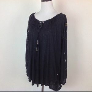 Free People black boho peasant blouse